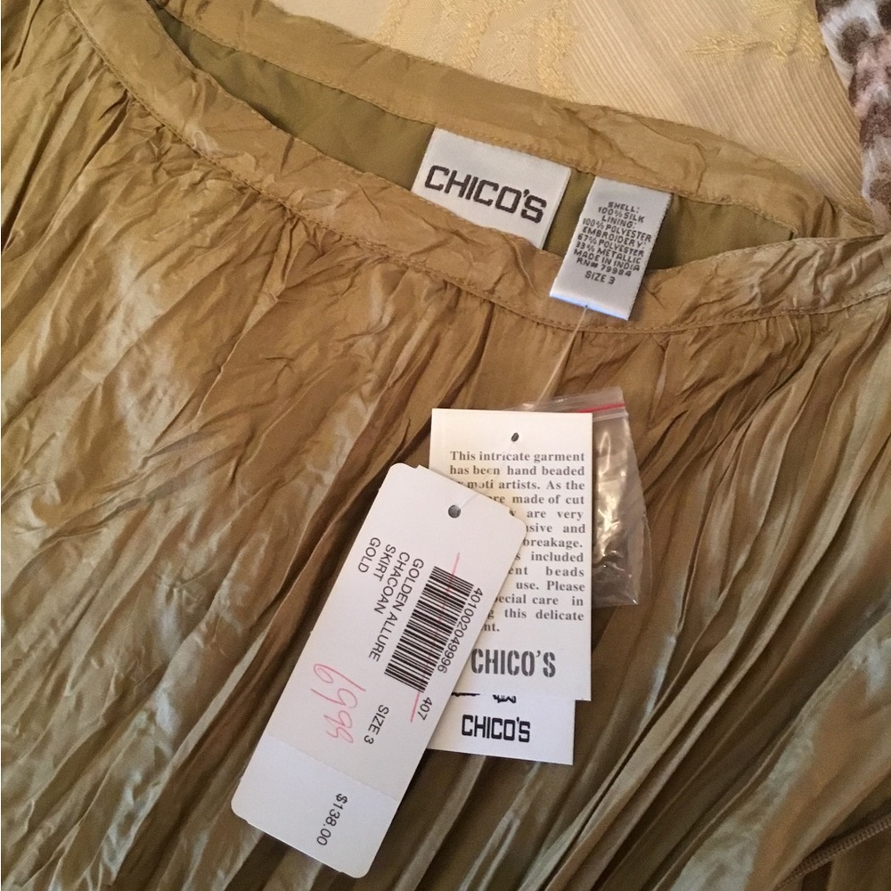 Chico's Gold Pleated Skirt and Animal Print Ensemble - Picture 2 of 6